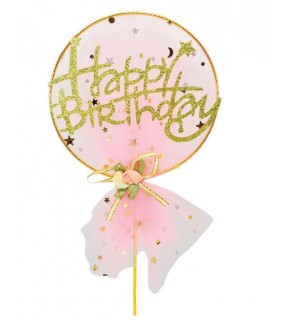 Pasta Süsü Çubuklu Metal Süs Tüllü Pembe