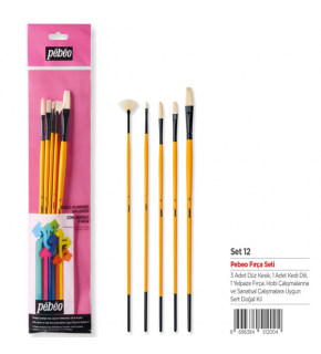 Pebeo Fırça Seti Beyaz Brıstel Kıl Uzun Sap No:2-6-8-12+Yelpaze Fırça No:2 5 Lİ SET-12