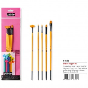Pebeo Fırça Seti Sentetik Kıl Uzun Sap No:0-4-8-12+Yelpaze Fırça No:2 5 Lİ SET-13