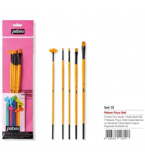 Pebeo Fırça Seti Sentetik Kıl Uzun Sap No:0-4-8-12+Yelpaze Fırça No:2 5 Lİ SET-13
