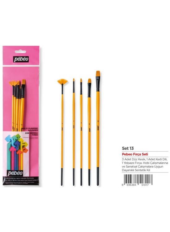Pebeo Fırça Seti Sentetik Kıl Uzun Sap No:0-4-8-12+Yelpaze Fırça No:2 5 Lİ SET-13 Pebeo Fırça Seti Sentetik Kıl Uzun Sap No:0-4-8-12+Yelpaze Fırça No:2 5 Lİ SET-13