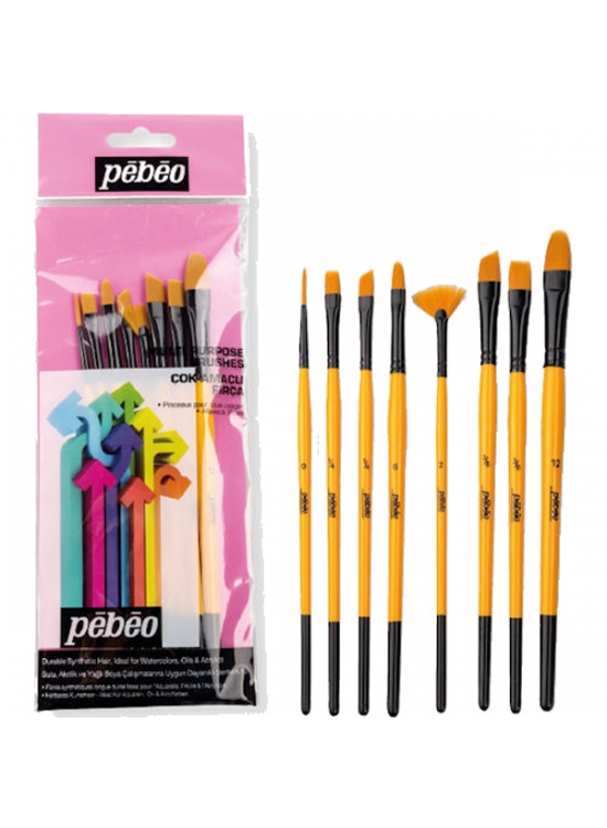 Pebeo Fırça Seti Yelpaze-Kesik Uç-Sulu Boya-Çizgi 8 Lİ SET-4