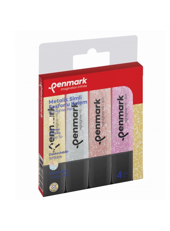 Penmark Fosforlu Kalem 4 Lü Karışık Renk Simli