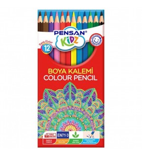 Pensan Kidz Kuru Boya Kalemi 12 Renk Tam Boy