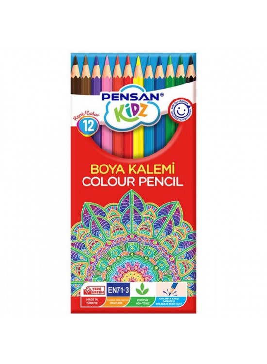 Pensan Kidz Kuru Boya Kalemi 12 Renk Tam Boy