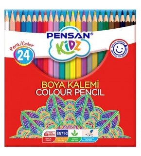 Pensan Kidz Kuru Boya  Kalemi 24 Renk Tam Boy
