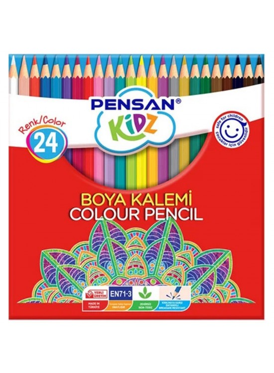 Pensan Kidz Kuru Boya  Kalemi 24 Renk Tam Boy