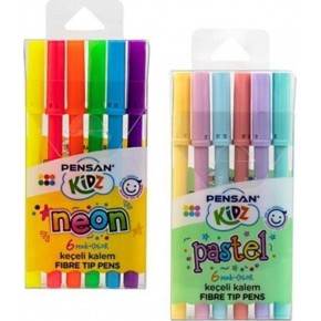 Pensan Kidz Pastel ve Neon Renkler Keçeli Kalem 6 Renk PE99093PS24 (Stand 24 Lü Set)