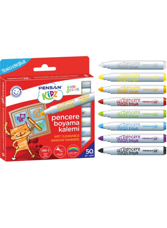 Pensan Markör Kidz Temizlenebilir 8 Renk Pencere 99925
