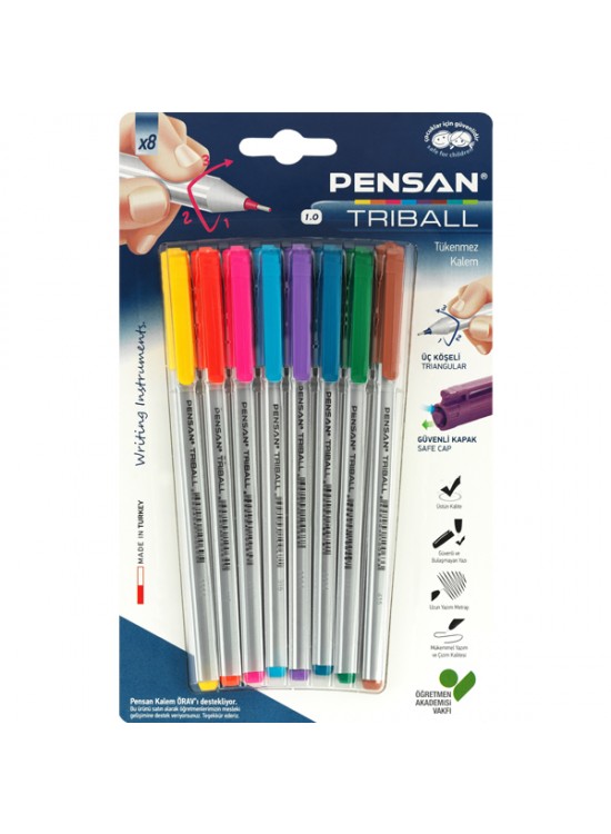Pensan Tükenmez Kalem Triball 1.0 MM Bilye Uç 8 Lİ Renkli