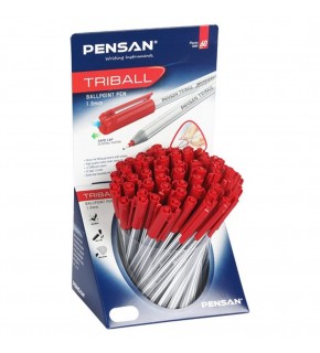 Pensan Tükenmez Kalem Triball 1.0 MM Bilye Uçlu Kırmızı 60 Lı Stand