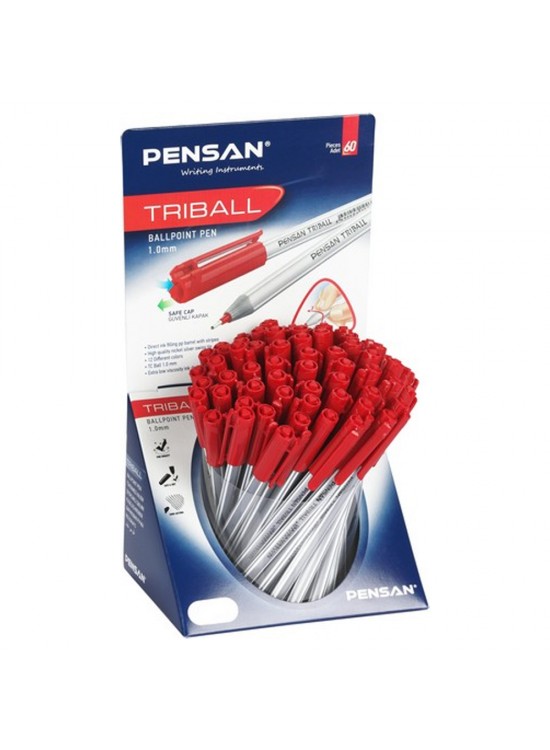 Pensan Tükenmez Kalem Triball 1.0 MM Bilye Uçlu Kırmızı 60 Lı Stand