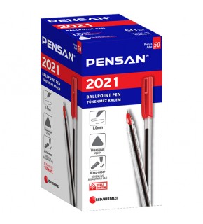 Pensan Tükenmez Kalem Üçgen Gövdeli Şeffaf Kırmızı 2021 (1 Adet)