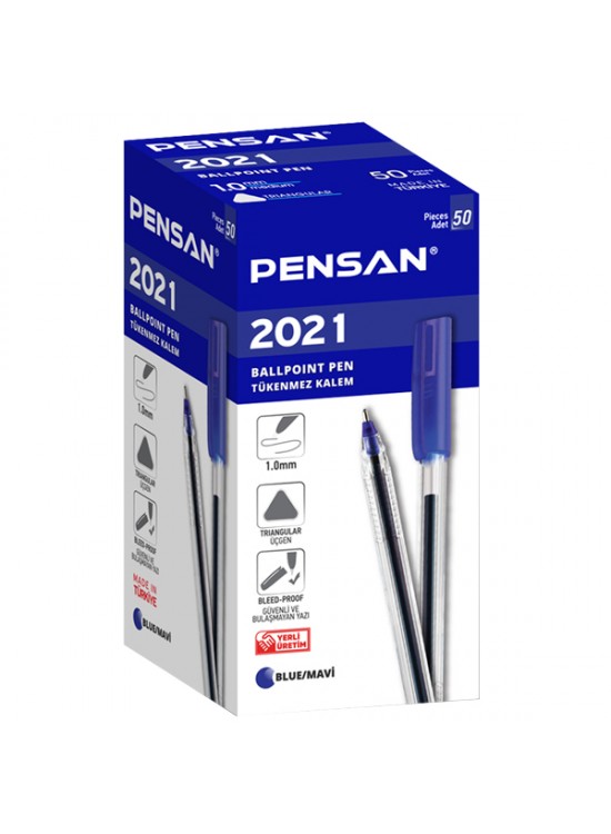 Pensan Tükenmez Kalem Üçgen Gövdeli Şeffaf Mavi 2021 (1 Adet)