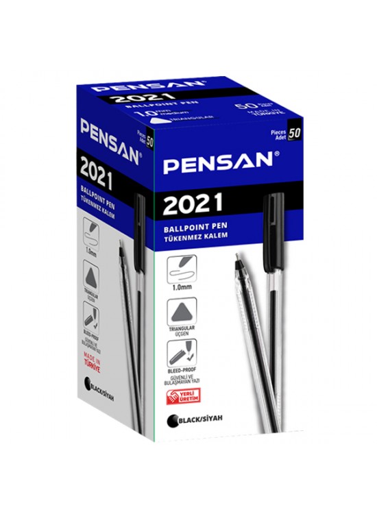 Pensan Tükenmez Kalem Üçgen Gövdeli Şeffaf Siyah 2021 (1 Adet)