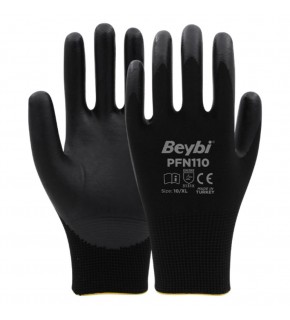 PFN110 10 Beden Siyah Polyester Örgü Üzeri ½ Köpük Nitril Kaplı Eldiven 12li Paket En388 (3131X)