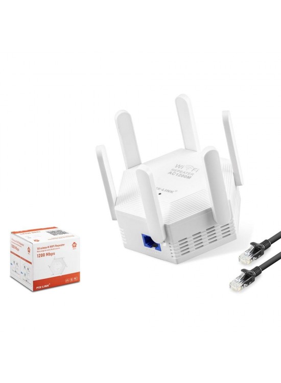 Pix-Link Wr56T Wifi Repeater 1200Mbps Beyaz Çift bant Wi-Fi 2.4 GHz ve 5 GHz WPS Desteği Pix-Link Wr56T Wifi Repeater 1200Mbps Beyaz Çift bant Wi-Fi 2.4 GHz ve 5 GHz WPS Desteği
