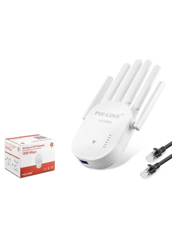 Pix-Link Wr60T Wifi Repeater 1200Mbps Beyaz Çift bant Wi-Fi 2.4 GHz WPS Desteği Pix-Link Wr60T Wifi Repeater 1200Mbps Beyaz Çift bant Wi-Fi 2.4 GHz WPS Desteği