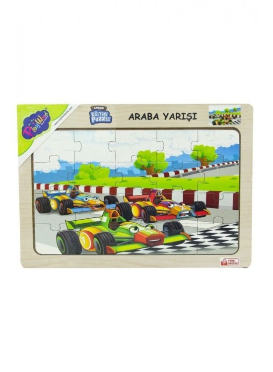 Play Wood Ahşap Eğitici Puzzle Araba Yarışı ONY-93/94/95/