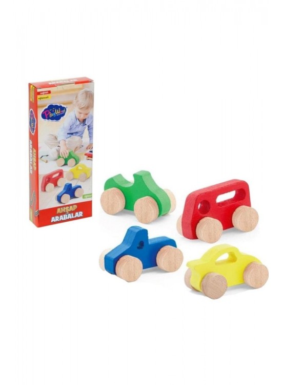 Play Wood Kutuda 4 Asorti Ahşap Yarış Arabaları Ony-380