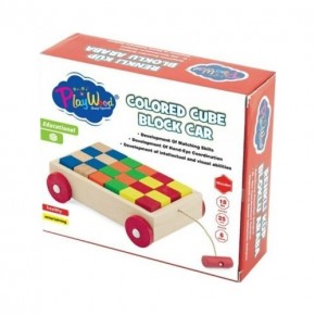 Play Wood Kutuda Ahşap Renkli Küp Bloklu Araba Ony-312