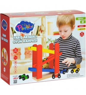 Play Wood Kutuda Ahşap Yarış Arabalı Oyun Rampası ONY-382