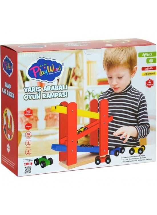 Play Wood Kutuda Ahşap Yarış Arabalı Oyun Rampası ONY-382