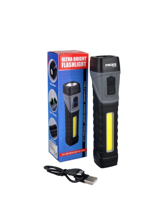 Polıce PS-343 Magnetli, 90 Derece Oynar Başlık, Kırmızı İkaz Işıklı Şarjlı  El Feneri