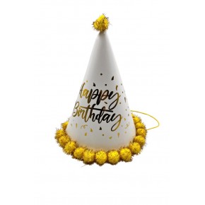 Ponponlu Şapka Happy Birthday Baskıl Mini 25cm