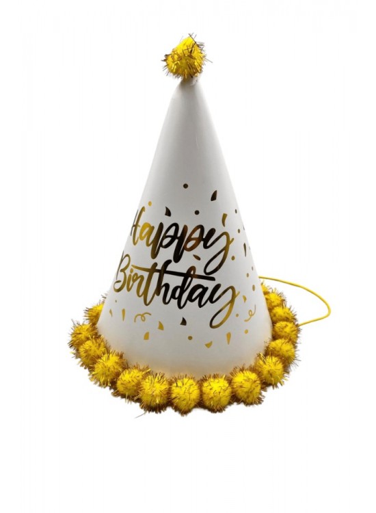 Ponponlu Şapka Happy Birthday Baskıl Mini 25cm