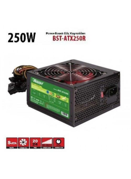 PowerBoost BST-ATX250R 250w, PPFC 12cm Kırmızı Fanlı ATX PSU (Retail Box) PowerBoost BST-ATX250R 250w, PPFC 12cm Kırmızı Fanlı ATX PSU (Retail Box)