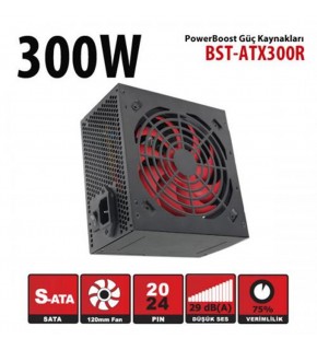 PowerBoost BST-ATX300R 300w, PPFC 12cm Kırmızı Fanlı ATX PSU (Retail Box) Güç Kaynağı
