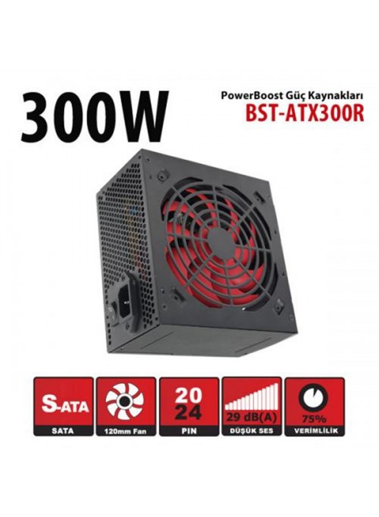PowerBoost BST-ATX300R 300w, PPFC 12cm Kırmızı Fanlı ATX PSU (Retail Box) Güç Kaynağı PowerBoost BST-ATX300R 300w, PPFC 12cm Kırmızı Fanlı ATX PSU (Retail Box) Güç Kaynağı