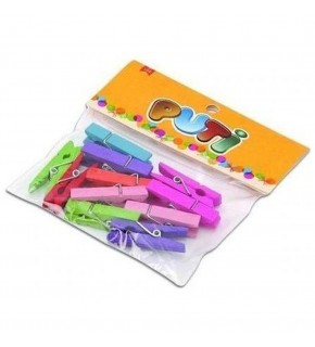 Puti Ahşap Büyük Mandal Renkli 12 Li 8801