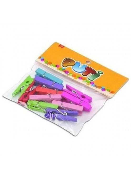 Puti Ahşap Büyük Mandal Renkli 12 Li 8801