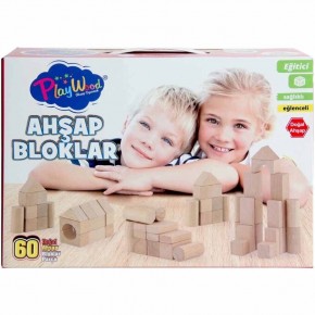 Play Wood Ahşap Bloklar 60 Parça Doğal Ony-404