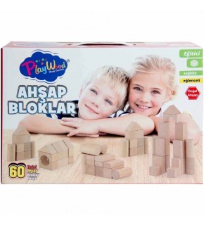 Play Wood Ahşap Bloklar 60 Parça Doğal Ony-404