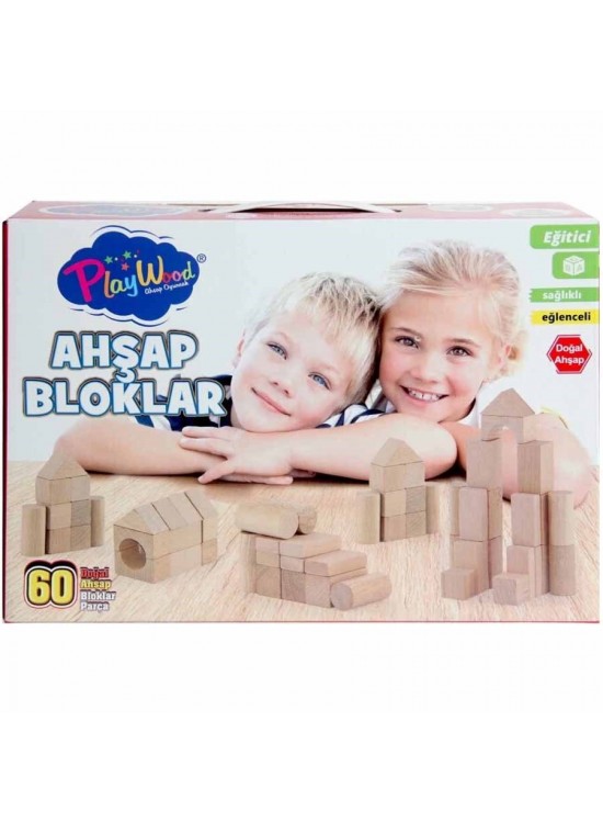 Play Wood Ahşap Bloklar 60 Parça Doğal Ony-404