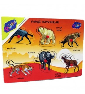 Pw Ahşap Tutmalı Puzzle Vahşi Hayvanlar
