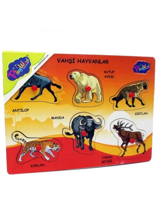 Pw Ahşap Tutmalı Puzzle Vahşi Hayvanlar