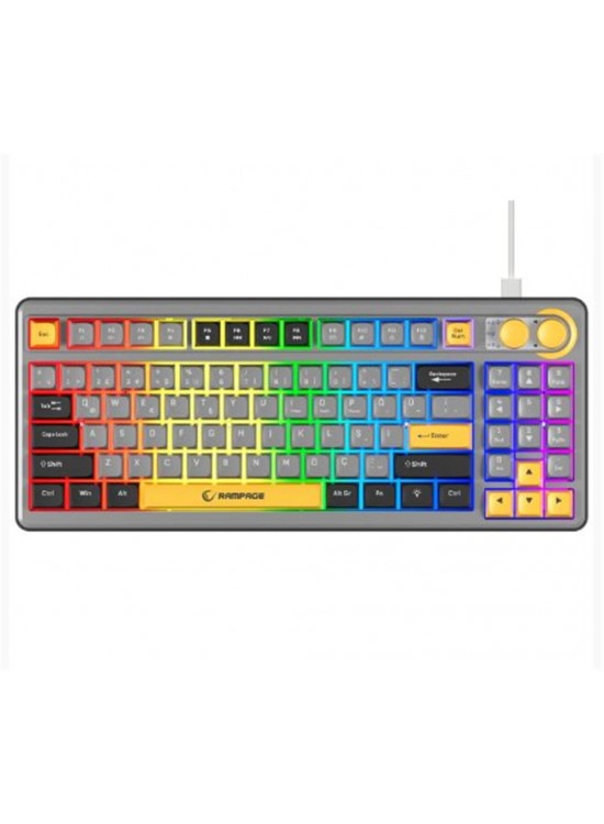Rampage CYCLONE Gri-Siyah-Sarı USB RGB Aydınlatmalı Q Compact Membrane Gaming Oyuncu Klavye