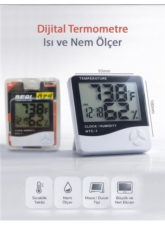 Real Özs HTC-1 Dijital Saat -Alarm - Termometre- Isı Ve Nem Ölçer Real Özs HTC-1 Dijital Saat -Alarm - Termometre- Isı Ve Nem Ölçer