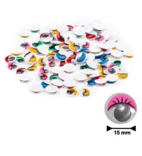 Renkli Oynar Göz Kirpikli 15Mm 100 Lü G55592