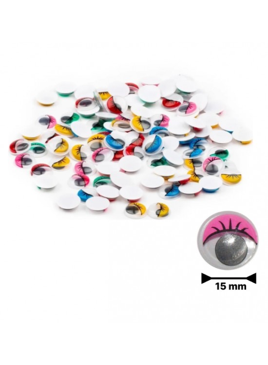 Renkli Oynar Göz Kirpikli 15Mm 100 Lü G55592