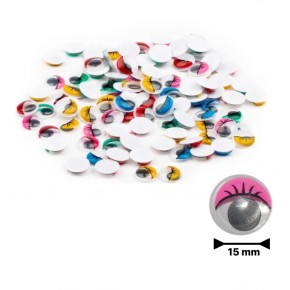 Renkli Oynar Göz Kirpikli 15Mm 100 Lü G55592