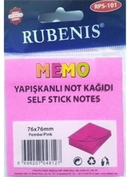 Rubenis Yapışkanlı Not Kağıdı 76x76 MM 50 Şeffaf Pembe 50 YP RPS-152 (1 Adet)
