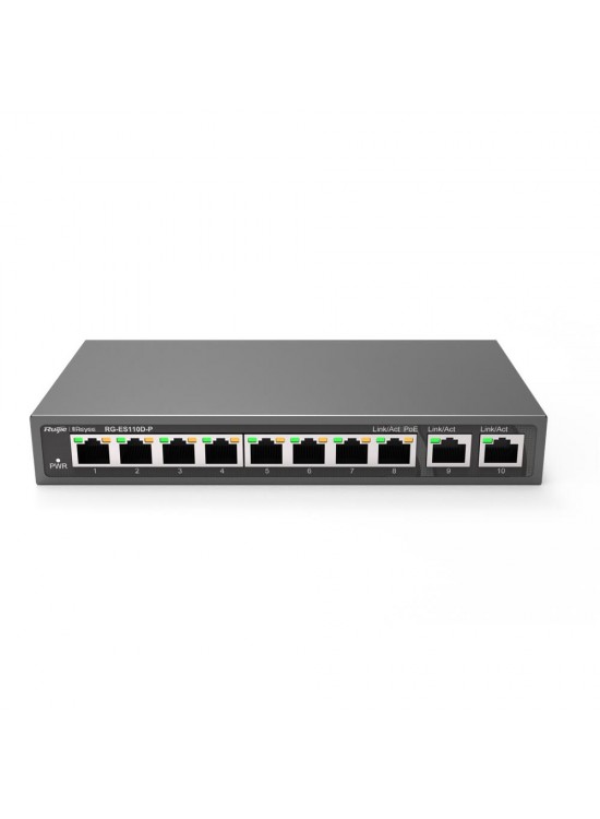Ruijie-Reyee RG-ES110D-P 8 Port Poe+ 10-100 Mbps 2 Port 10-100-1000 Mbps Uplink Switch Çelik Kasa Ruijie-Reyee RG-ES110D-P 8 Port Poe+ 10-100 Mbps 2 Port 10-100-1000 Mbps Uplink Switch Çelik Kasa