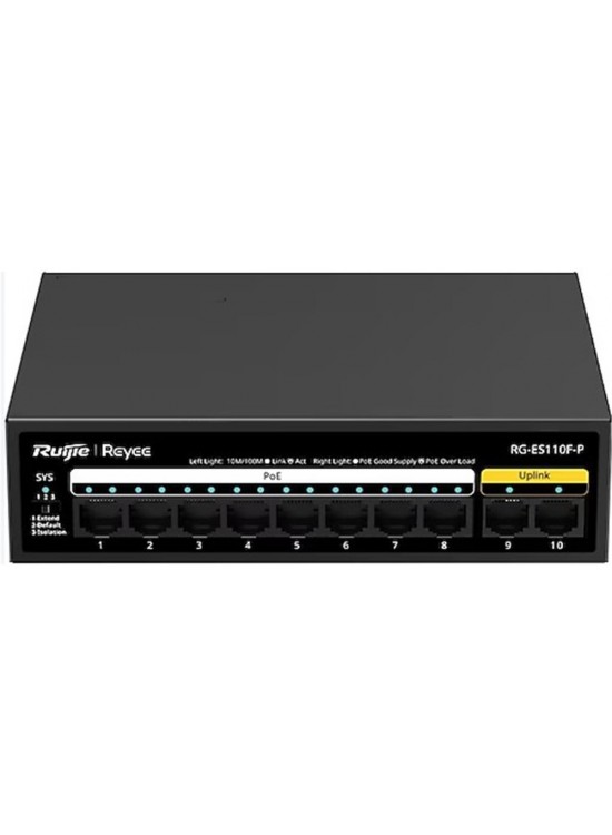 Ruijie-Reyee RG-ES110F-P 10 Port 10-100 Mbps 8 Port 10-100 PE 110W Switch