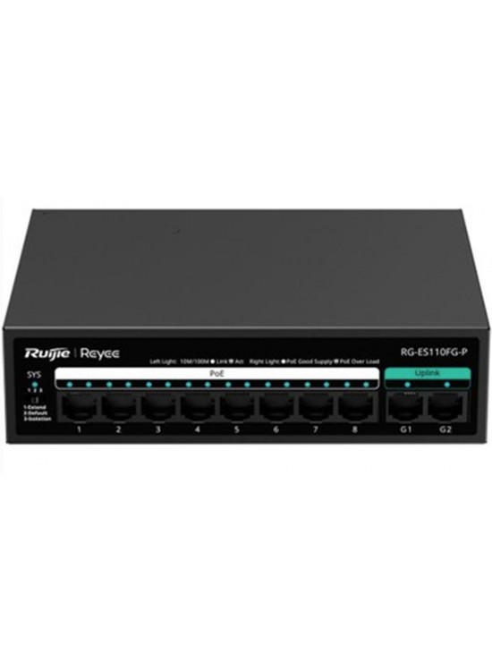 Ruijie-Reyee RG-ES110FG-P 10 Port 10-100 Mbps 2 Port Gigabit Uplink 8 Port 10-100 POE 110W Switch