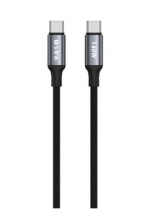 S-link Armor CC-01 60W 1.2m Type-C to Type-C PD Örgülü Metal Başlıklı Siyah Hızlı Şarj Kablosu